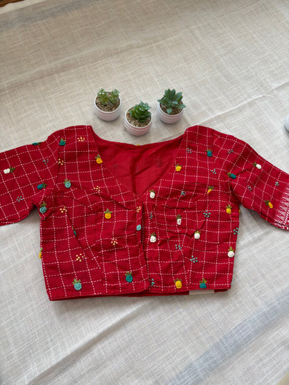 RED EMBROIDERED  BLOUSE