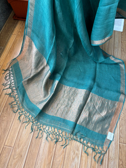 BLUE PURE LINEN SAREE