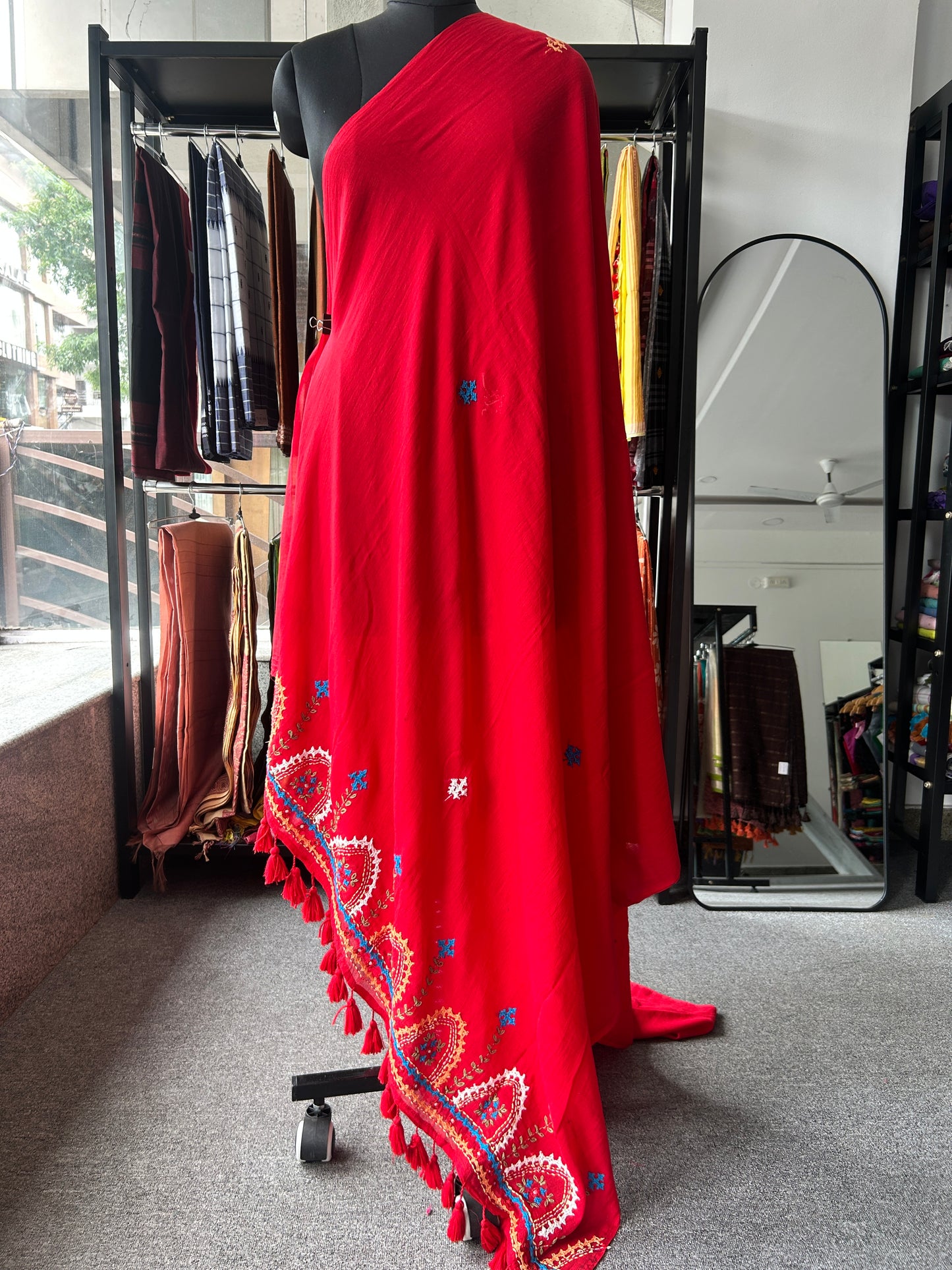 RED KATHA MUL SAREE