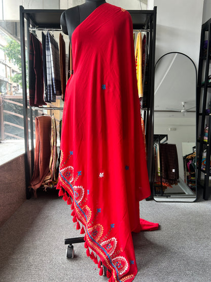 RED KATHA MUL SAREE