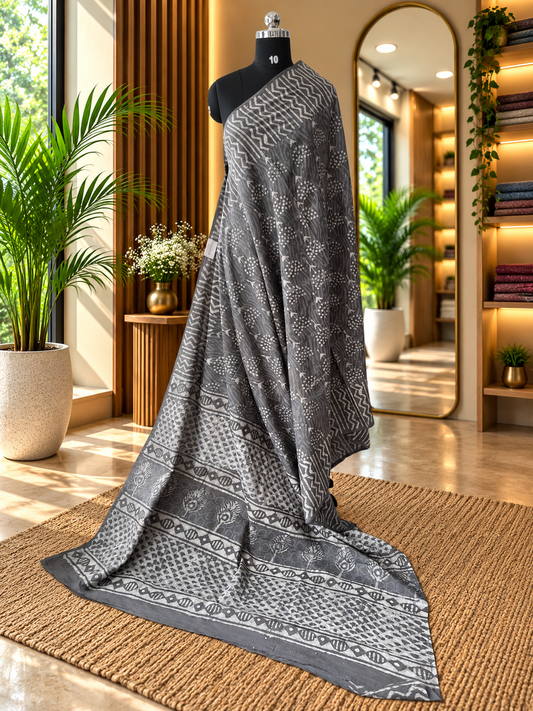 GREY DABU MUL SAREE