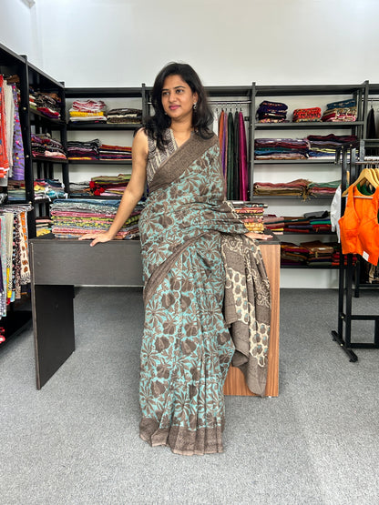 BLUE AJRAKH MUL SAREE