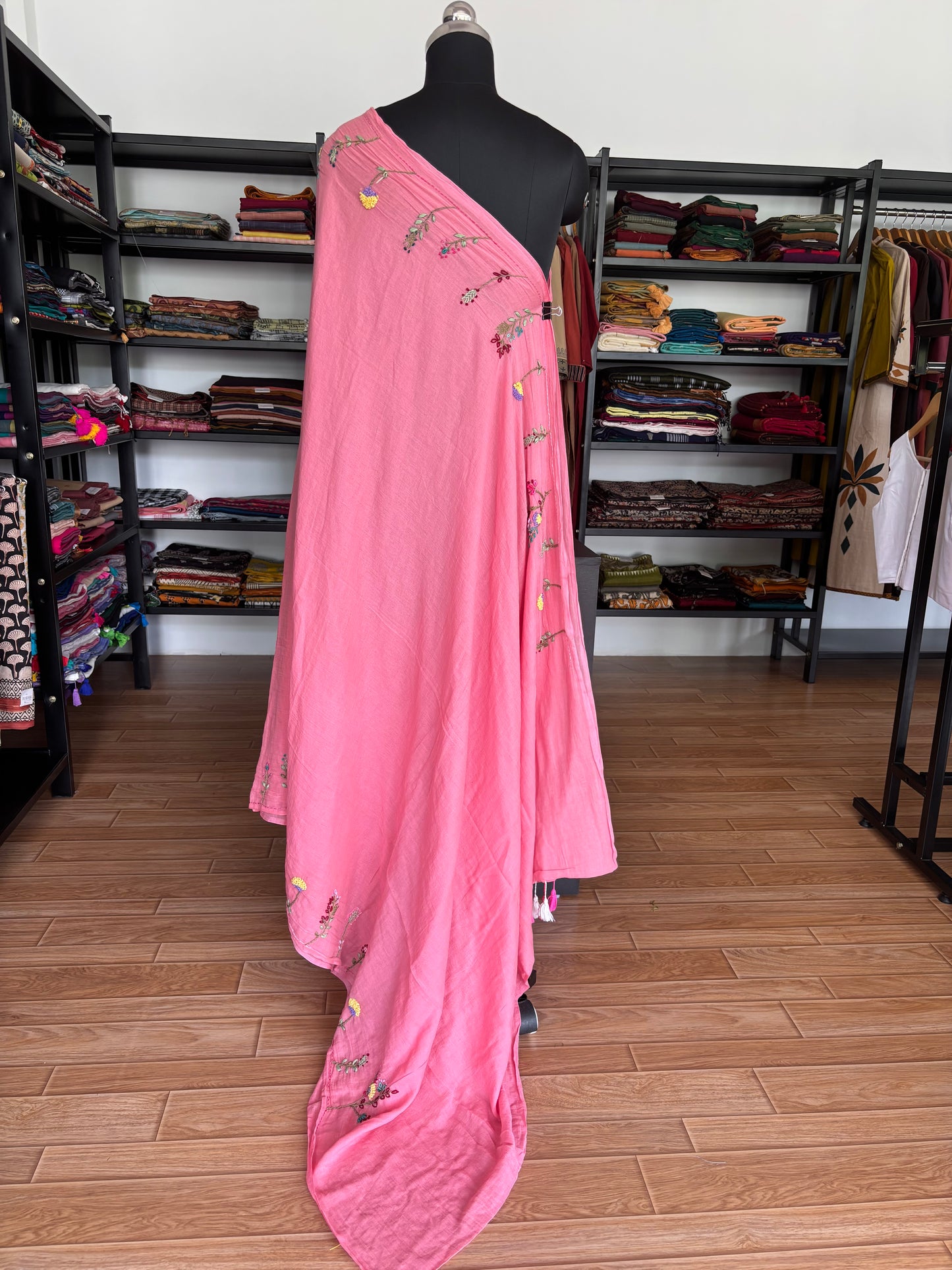 PINK EMBROIDERED MUL SAREE