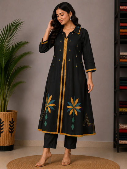 BLACK GAMTHI COTTON SUIT