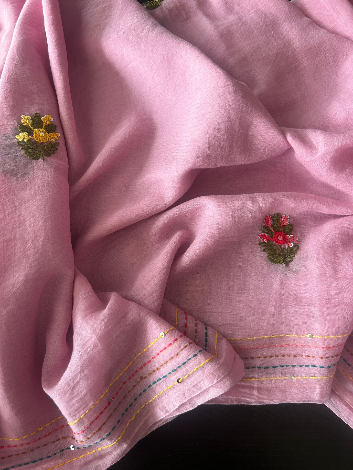 PINK EMBROIDERY MUL SAREE