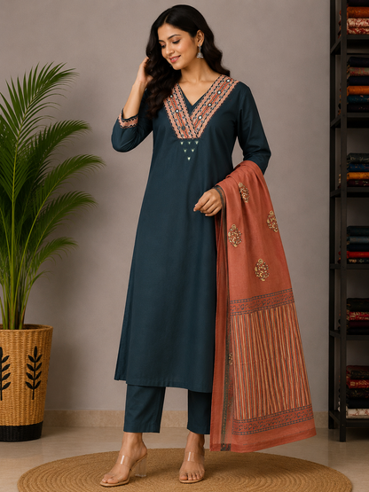 BLUE GAMTHI COTTON SUIT
