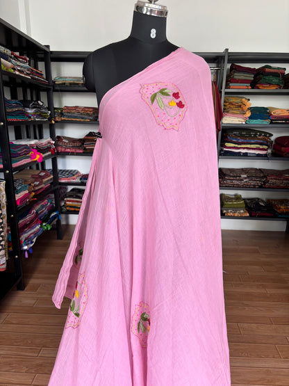PINK EMBROIDERED MUL SAREE