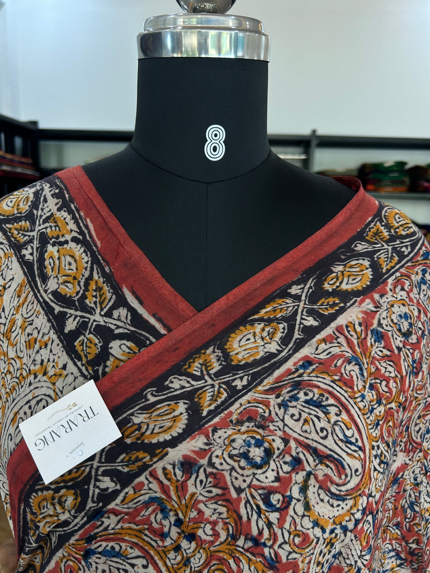 Red kalamkari mul saree