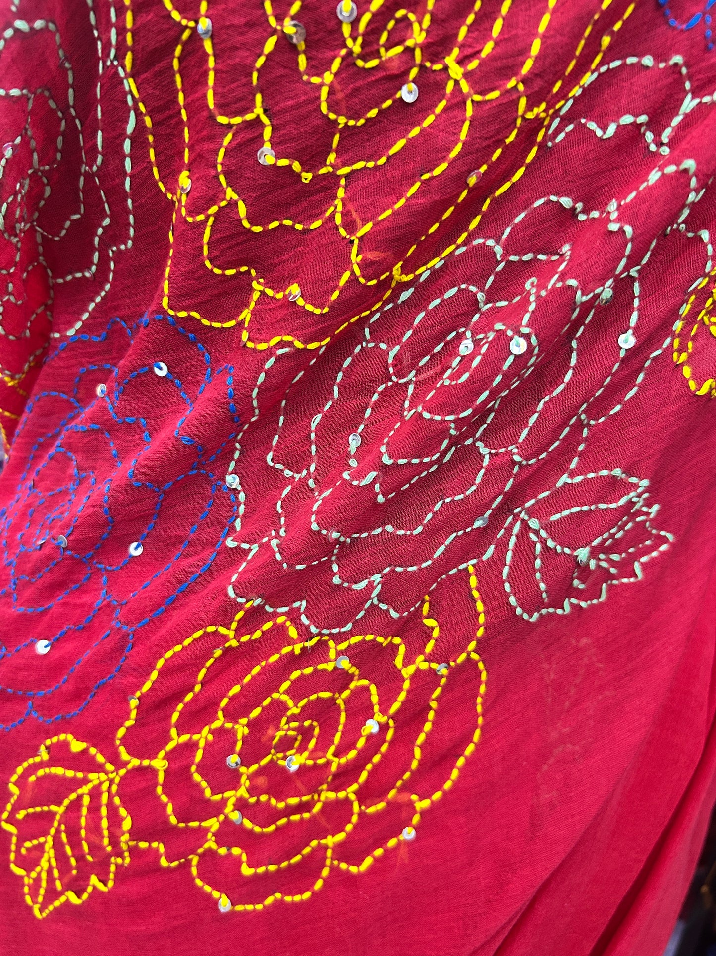 RED KATHA MUL SAREE