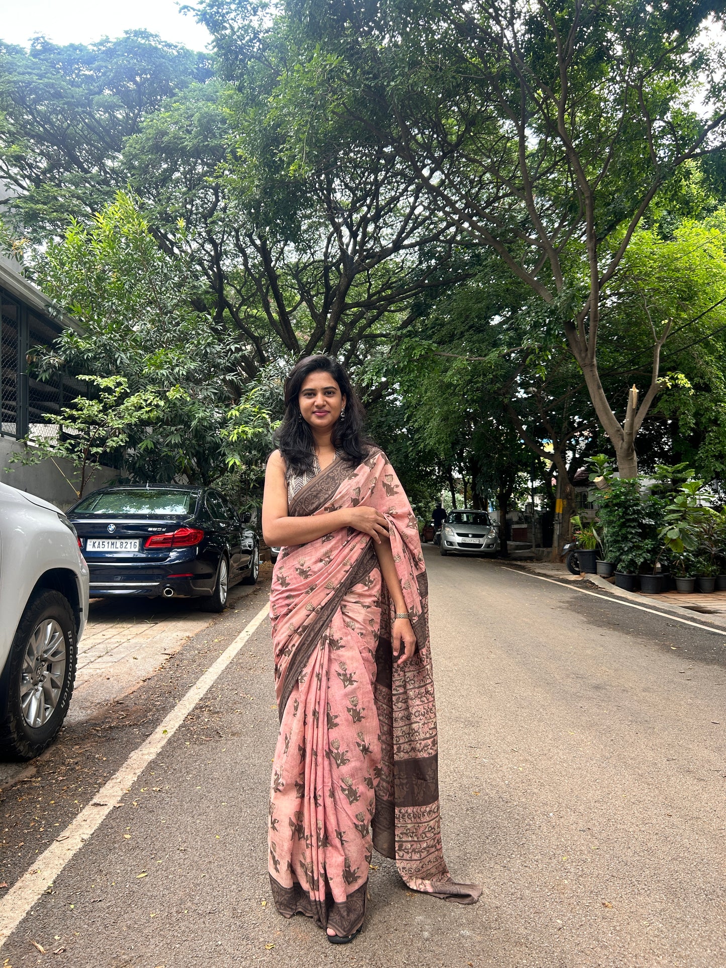 PINK AJRAKH MUL SAREE