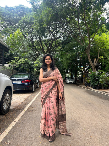 PINK AJRAKH MUL SAREE