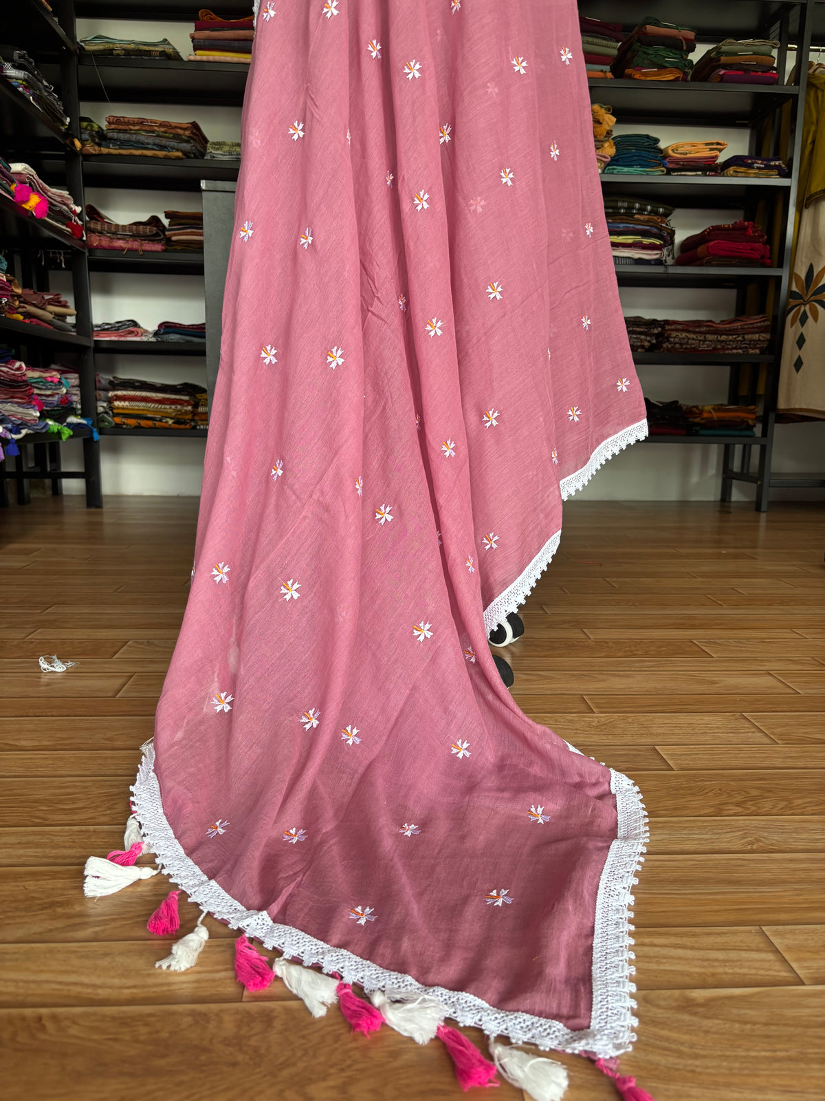 PINK PARIJATHA MUL SAREE