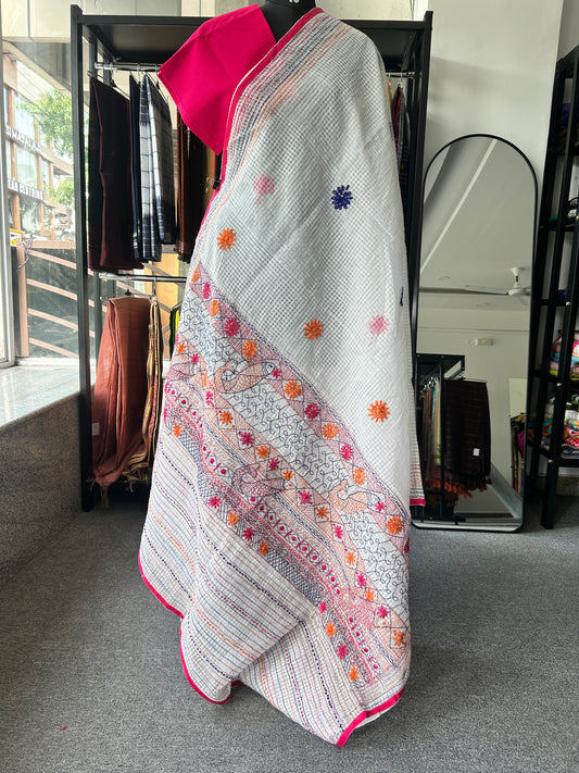 White katha embroidered kota