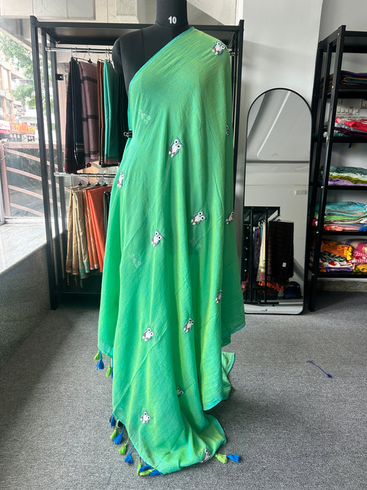 GREEN OWL MUL SAREE