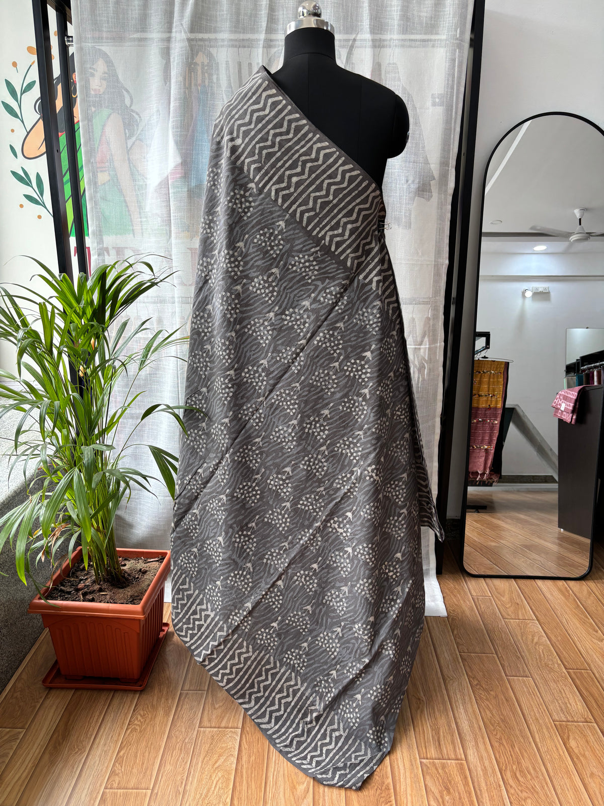 GREY DABU MUL SAREE