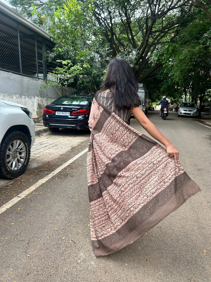 PINK AJRAKH MUL SAREE