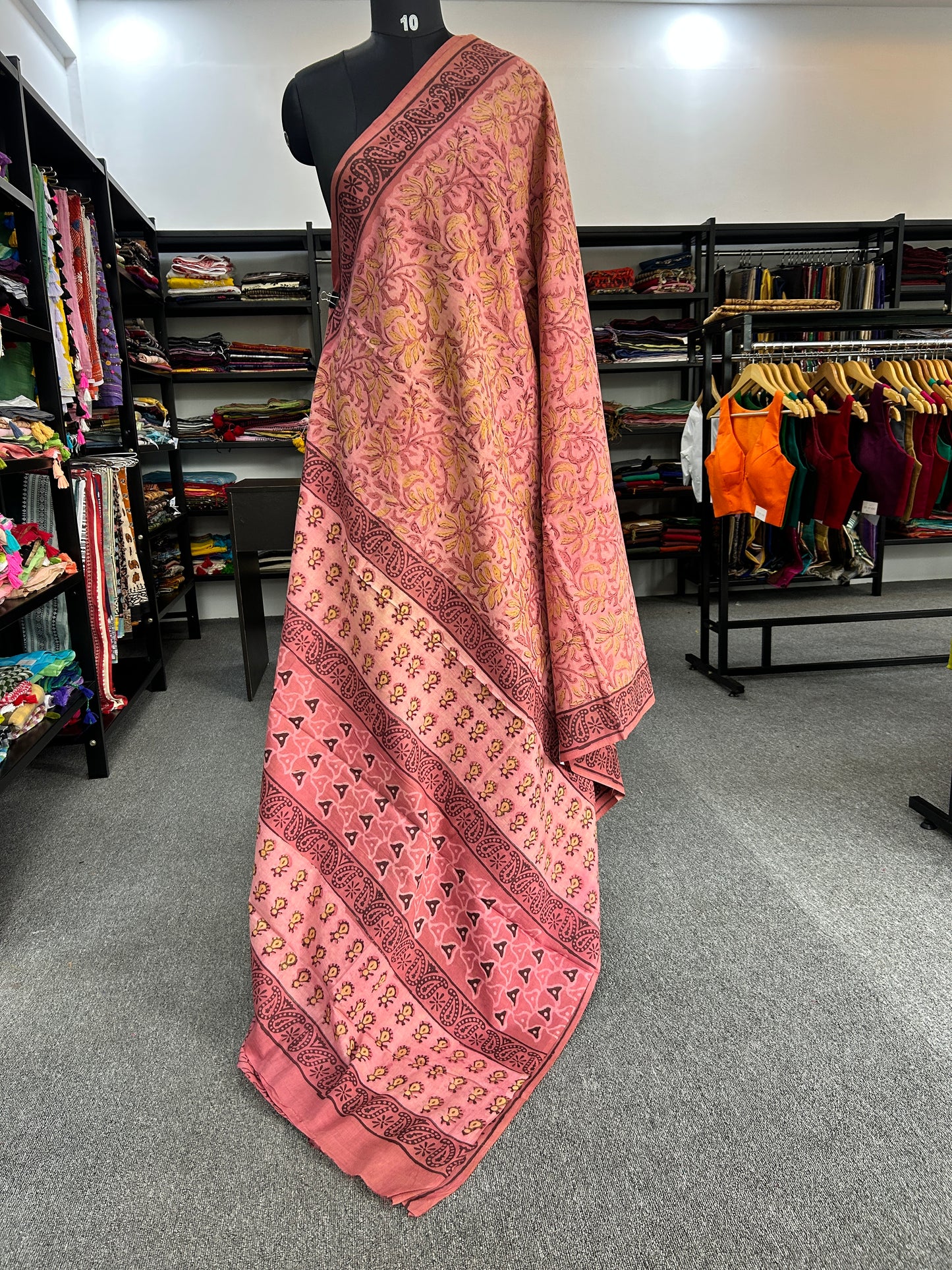 PINK AJRAKH MUL SAREE