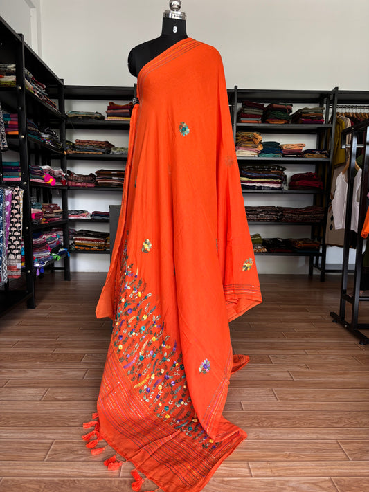 ORANGE EMBROIDERED MUL SAREE