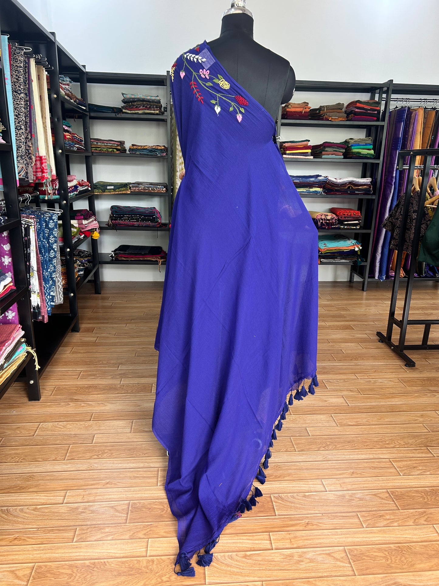 BLUE KATHA MUL SAREE