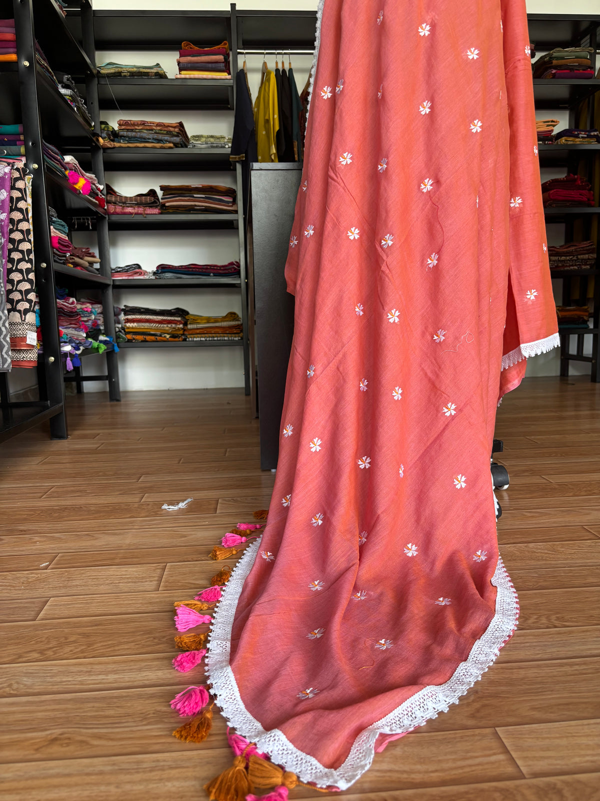 ORANGE PARIJATHA MUL SAREE