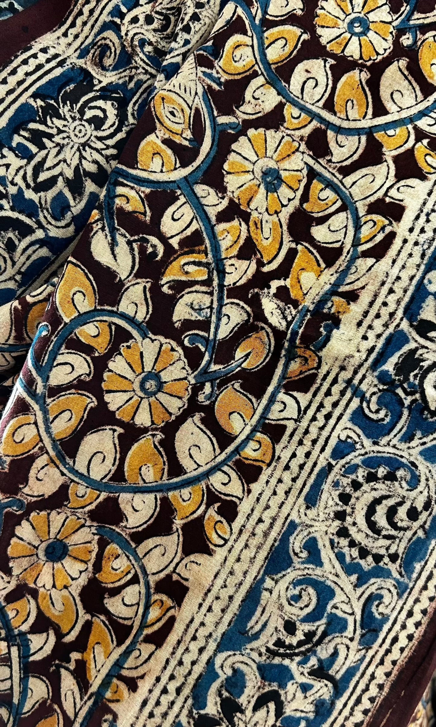Brown kalamkari mul saree