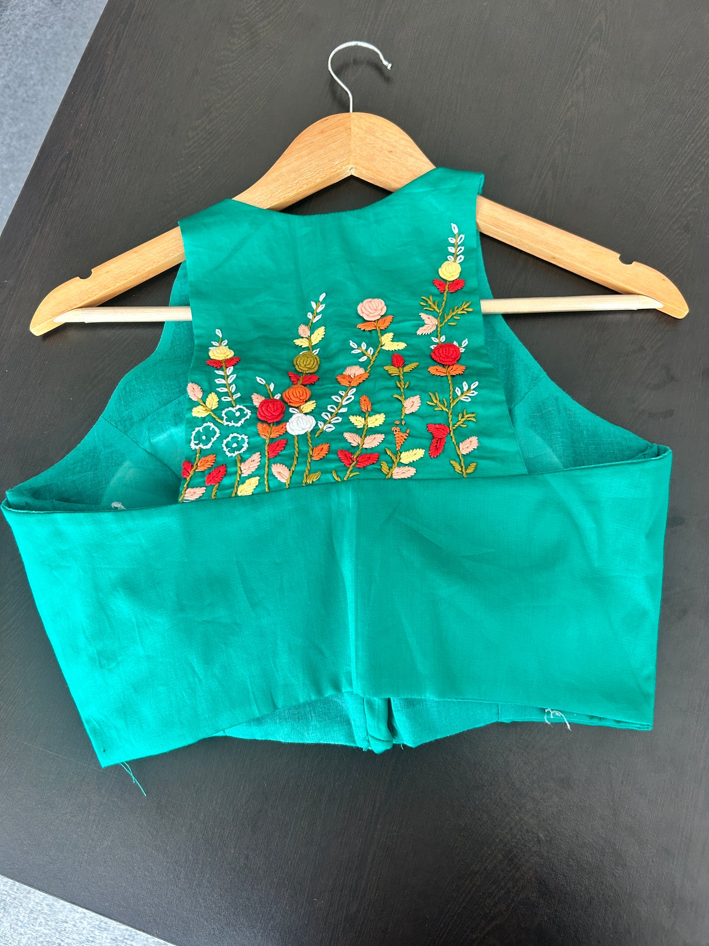 Green boho embroidered blouse