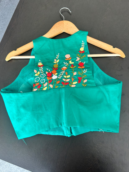 Green boho embroidered blouse