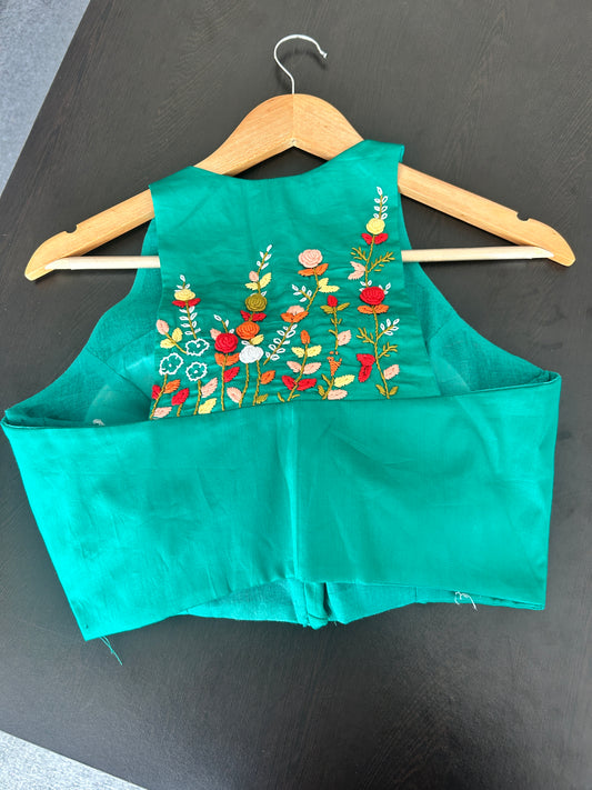 Green boho embroidered blouse