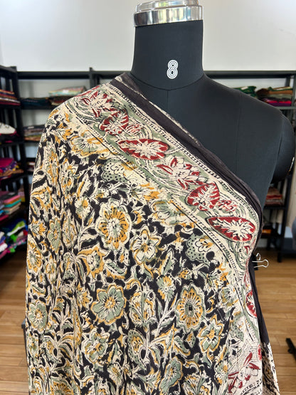 Black kalamkari mul saree