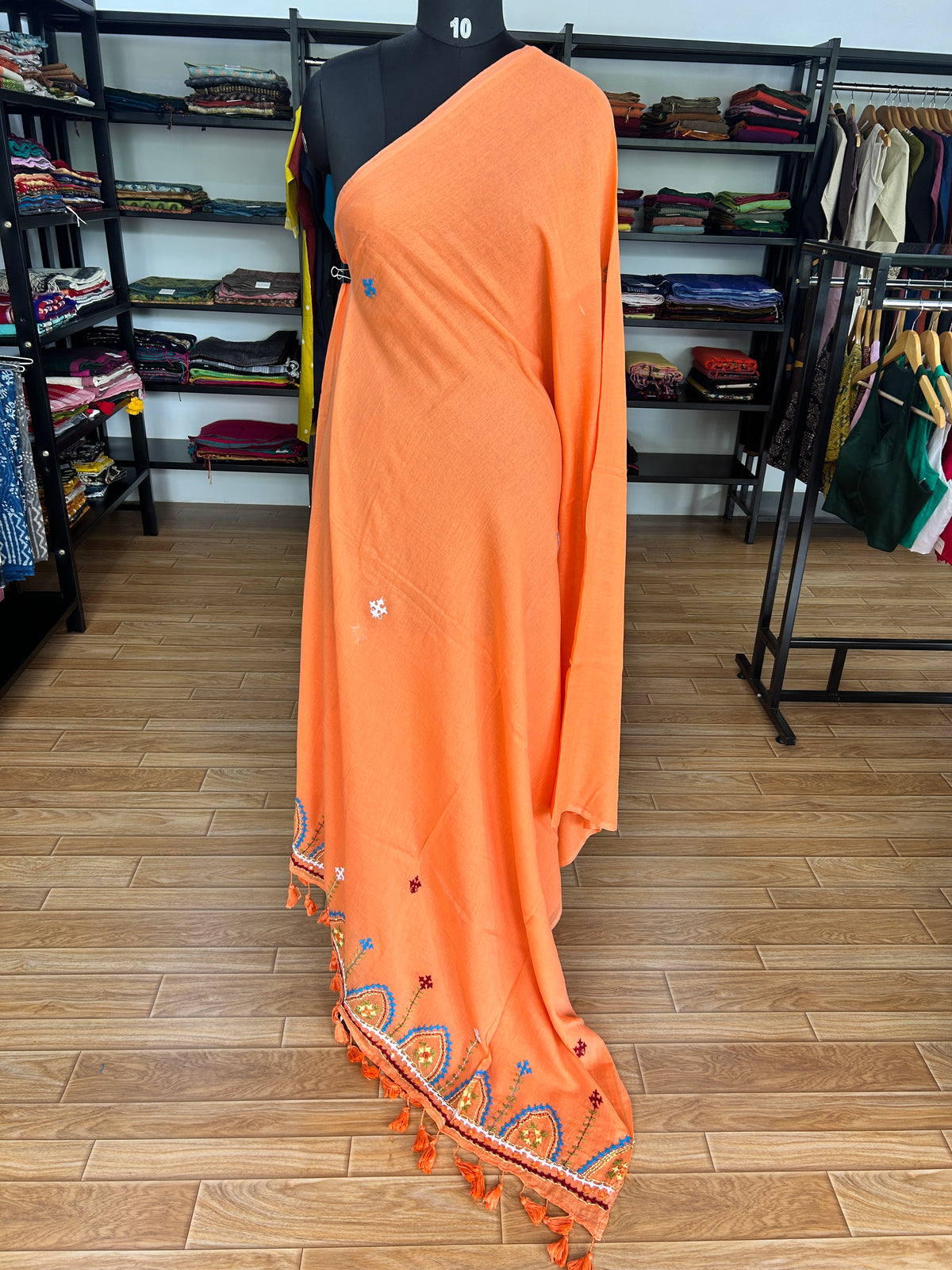 ORANGE KATHA MUL SAREE
