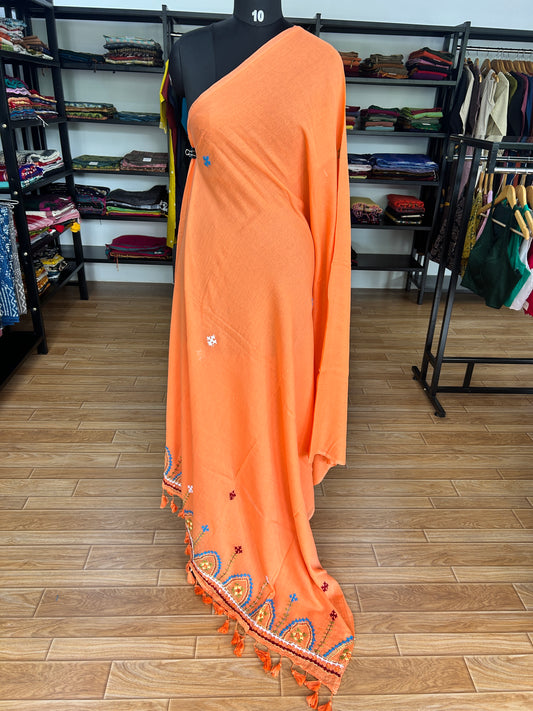 ORANGE KATHA MUL SAREE