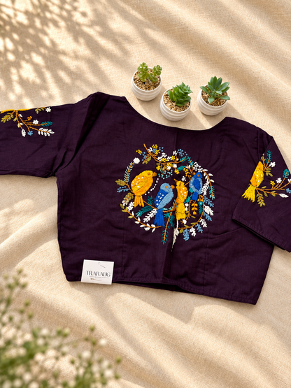 DARK PURPLE EMBROIDERED  BLOUSE