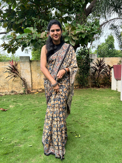 Black kalamkari mul saree