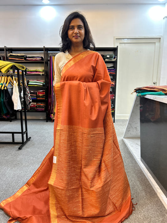 RUST ORANGE BANANA COTTON SAREE