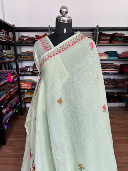 GREEN LINEN SAREE
