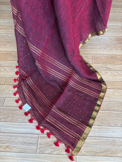 BROWN LINEN SAREE