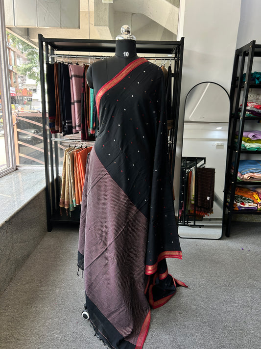 BLACK KHADI JAMDANI SAREE
