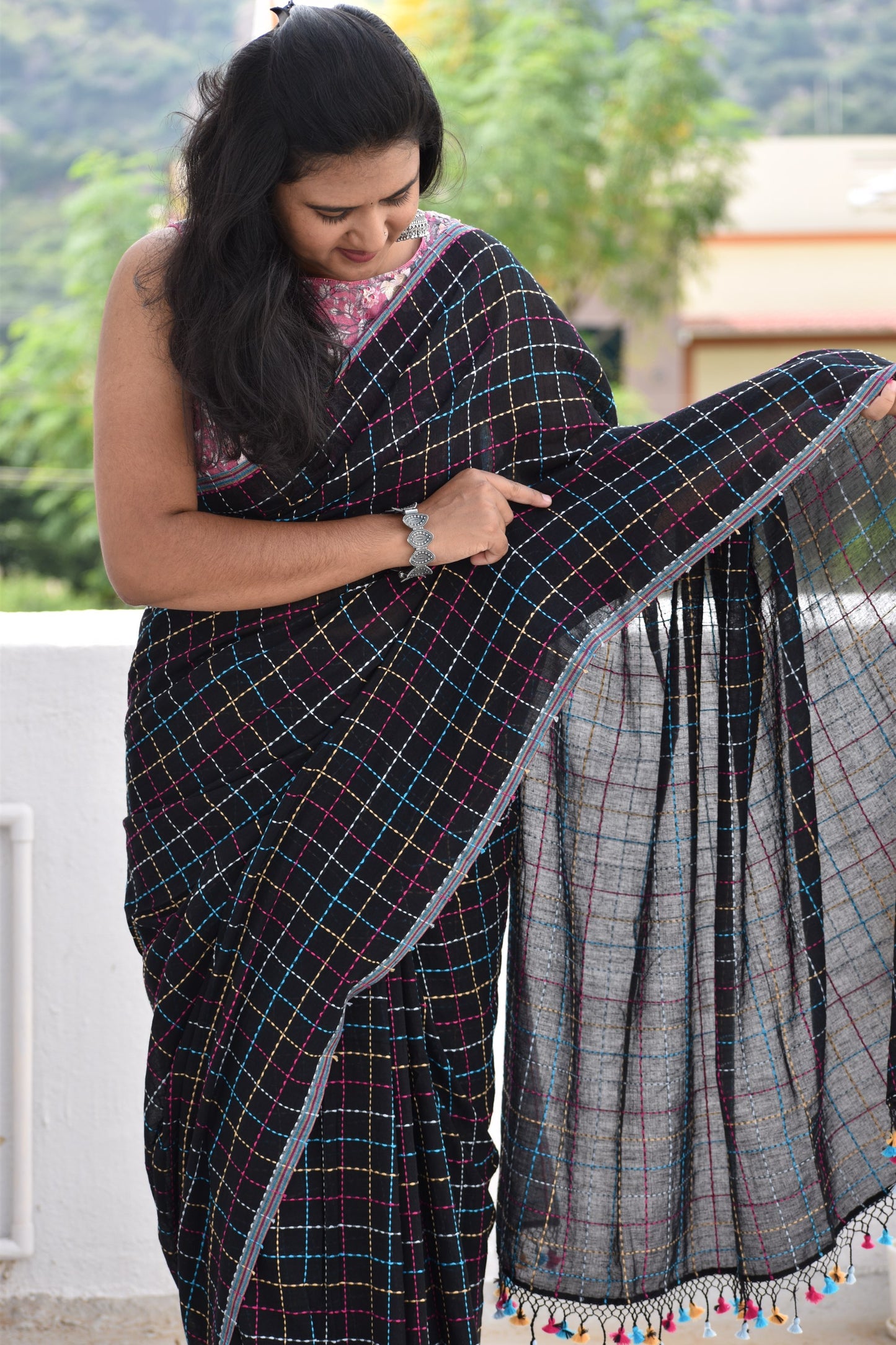 BLACK KATHA SAREE