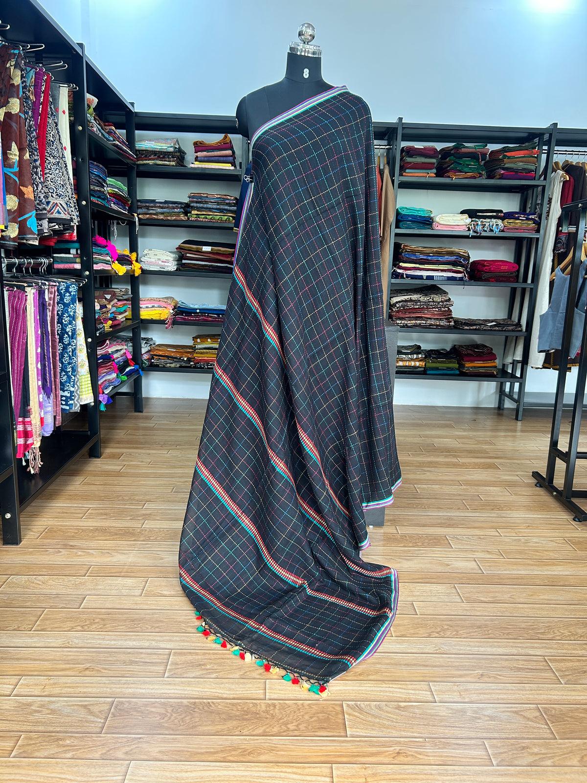 BLACK KATHA CHECKS  MUL SAREE