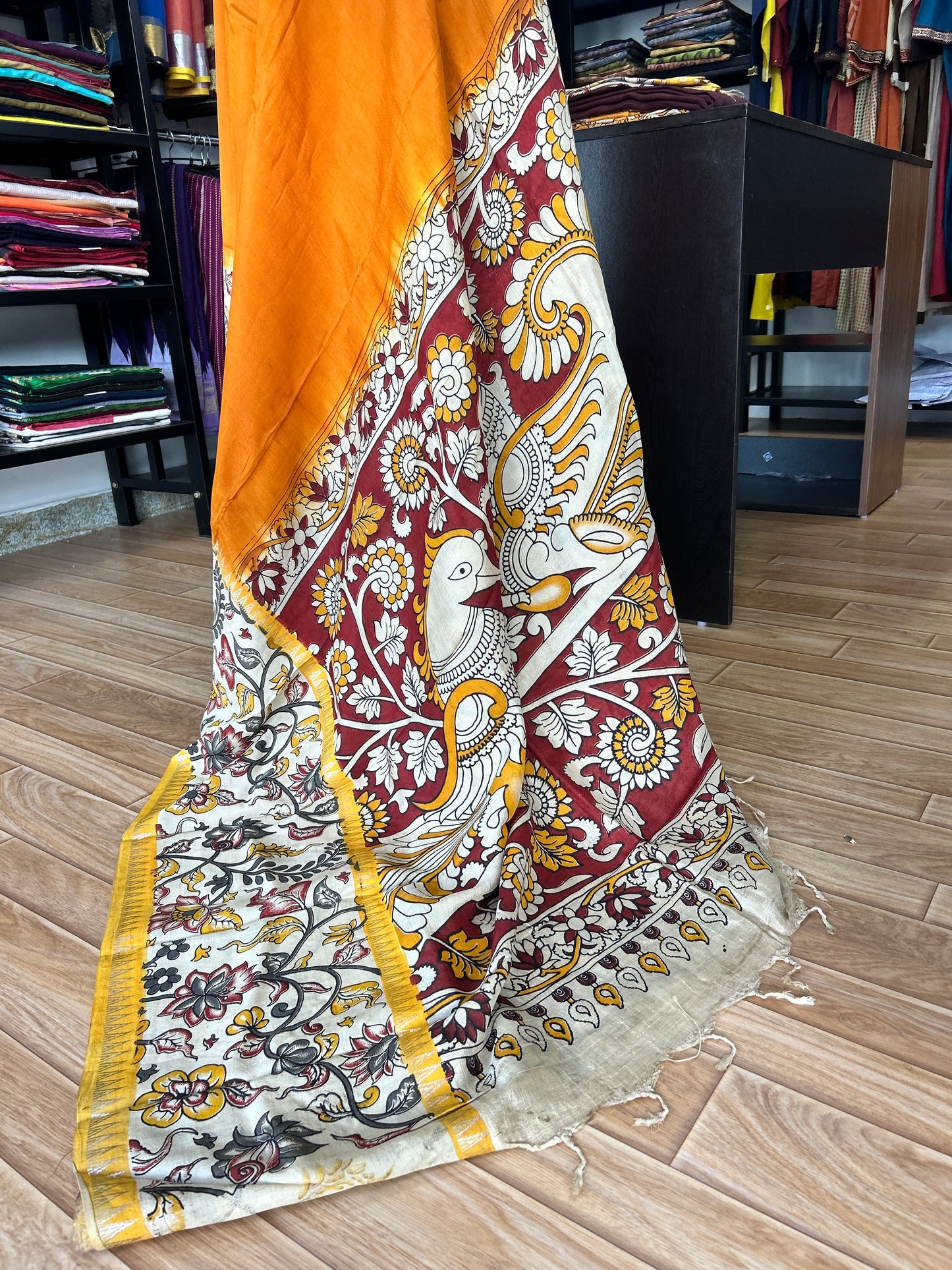 Orange kalamkari saree