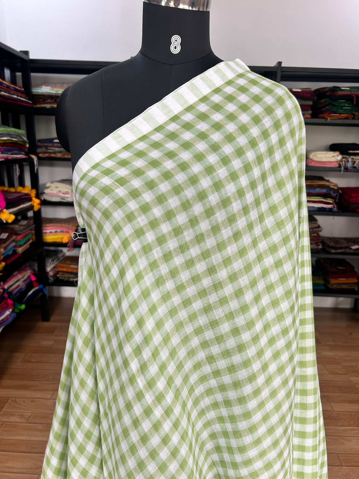 GREEN CHECKS  MUL SAREE