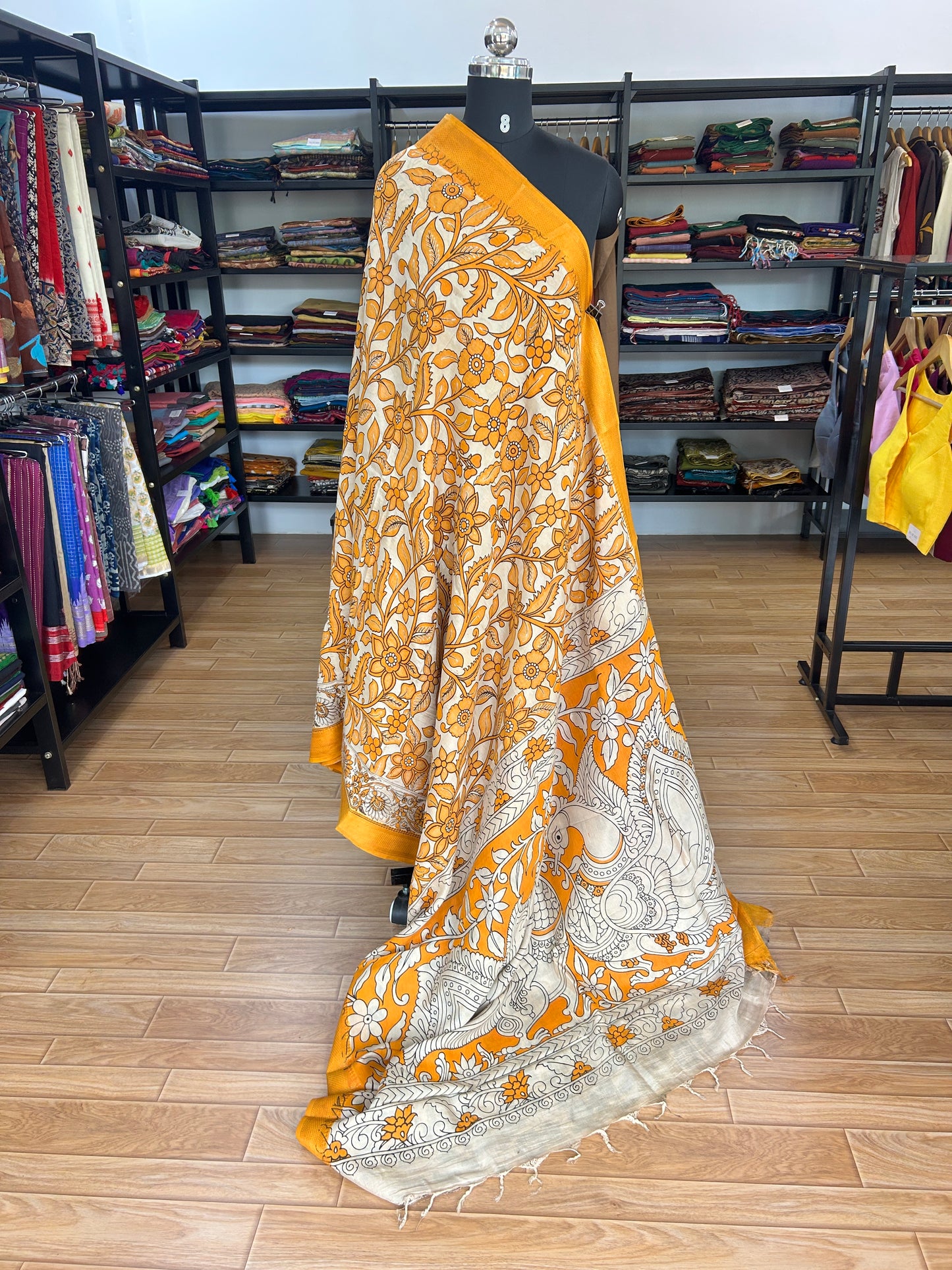 Yellow kalamkari saree