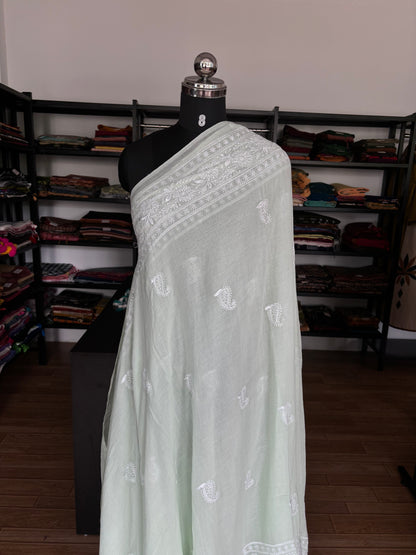WHITE CHIKANKARI MUL SAREE