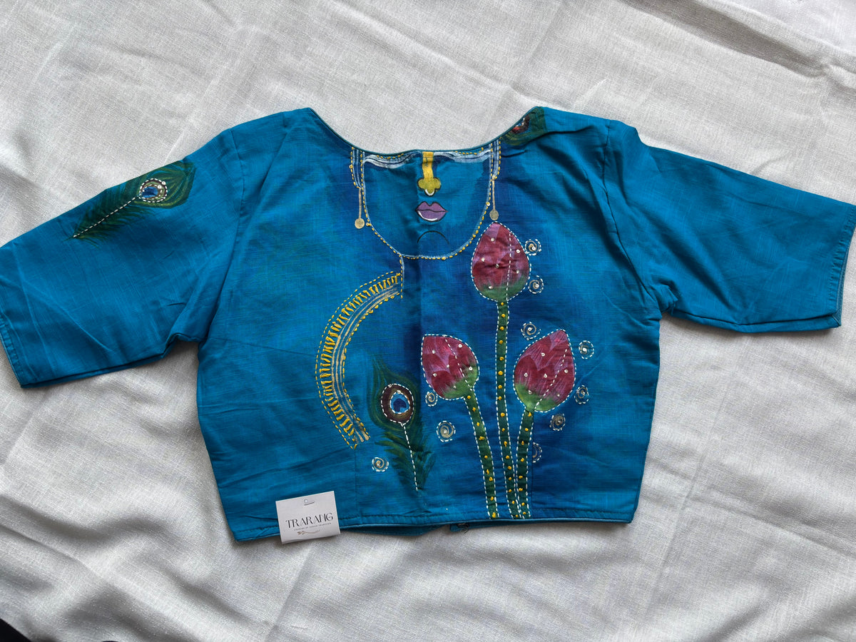Navy Blue hand painted blouse