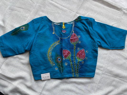Navy Blue hand painted blouse