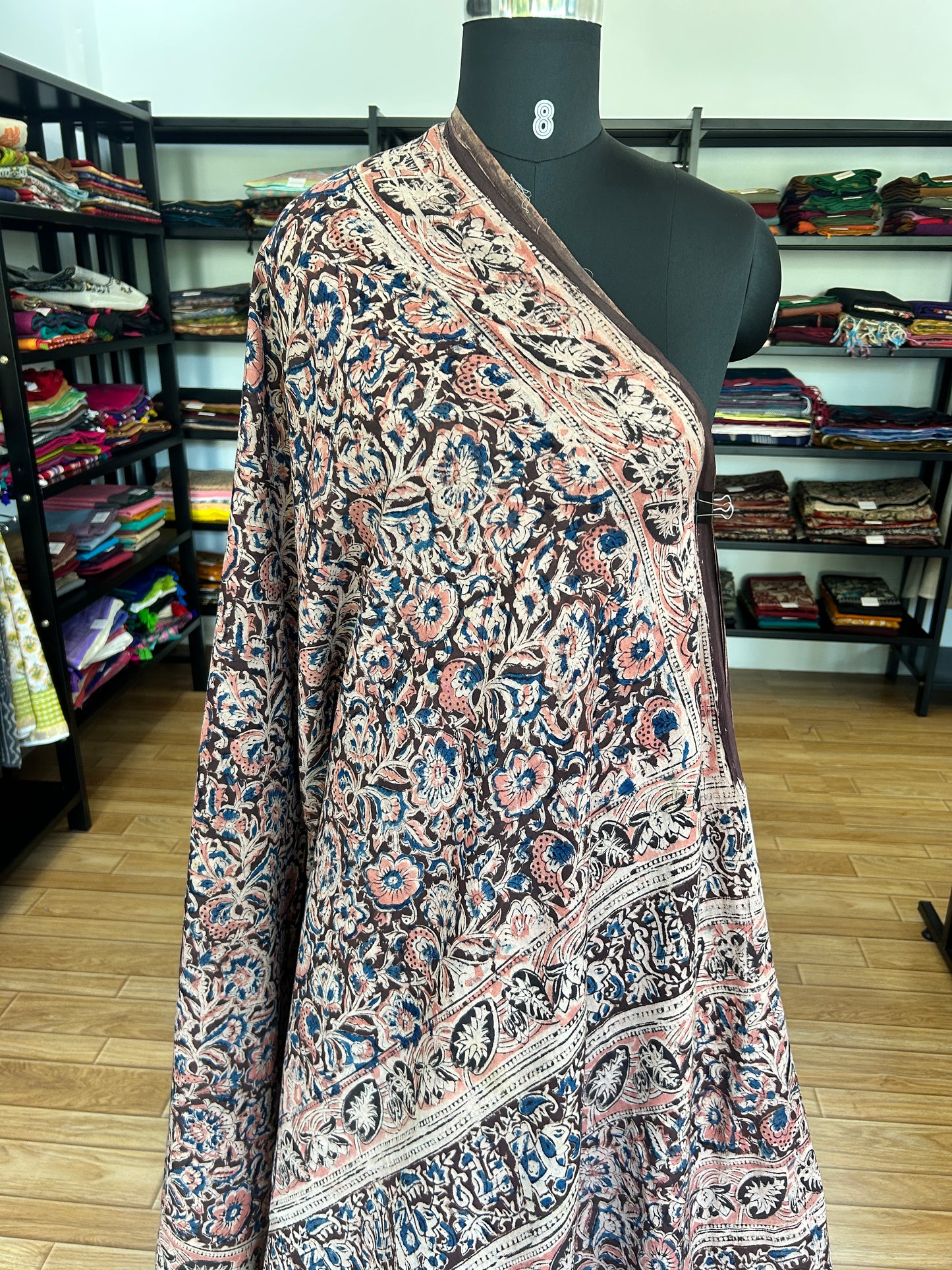 Brown kalamkari mul saree