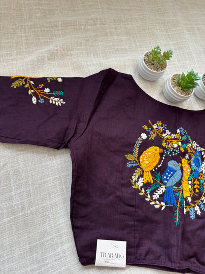 DARK PURPLE EMBROIDERED  BLOUSE
