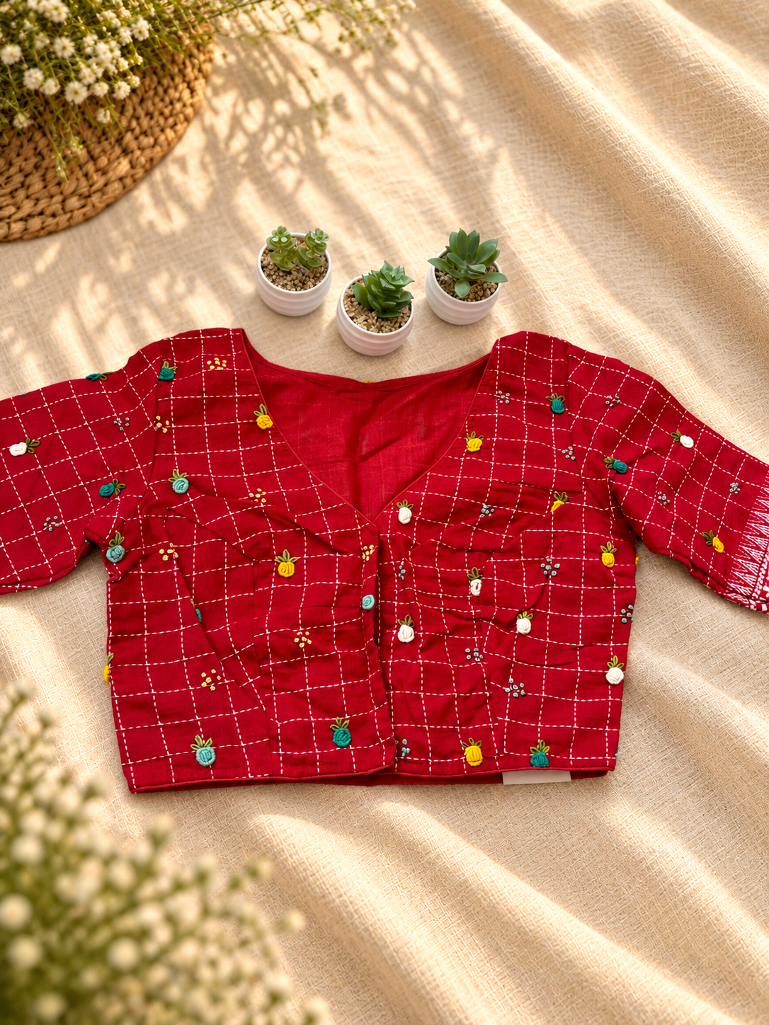 RED EMBROIDERED  BLOUSE