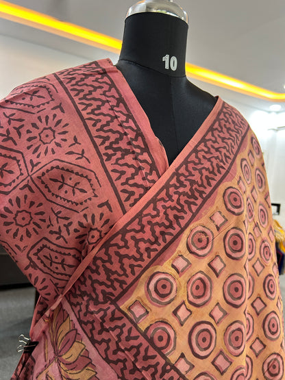 ORANGE AJRAKH MUL SAREE