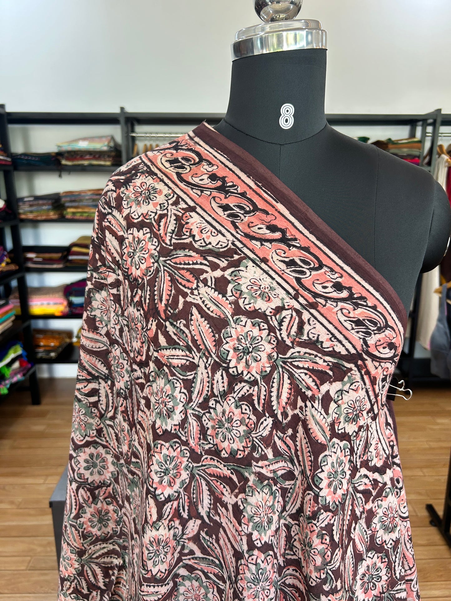 Brown kalamkari mul saree